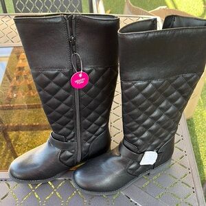 Black Quilted Knee-High Boots